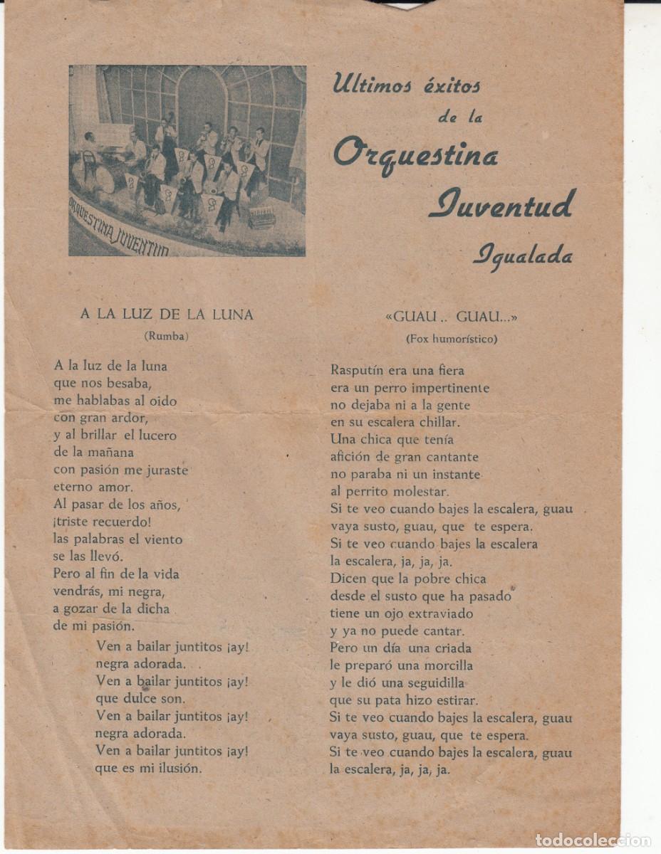 Coleccionismo: IGUALADA - FOLLETO ORQUESTINA JUVENTUD -CANCIONERO