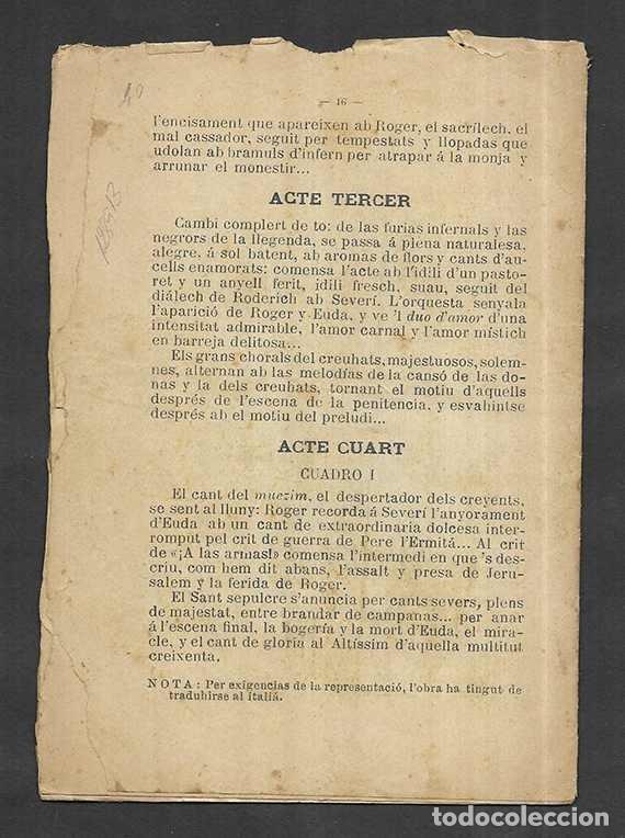 Coleccionismo: Euda DUriach. &Oacute;pera Catalana en IV actes 1900 - Foto 2