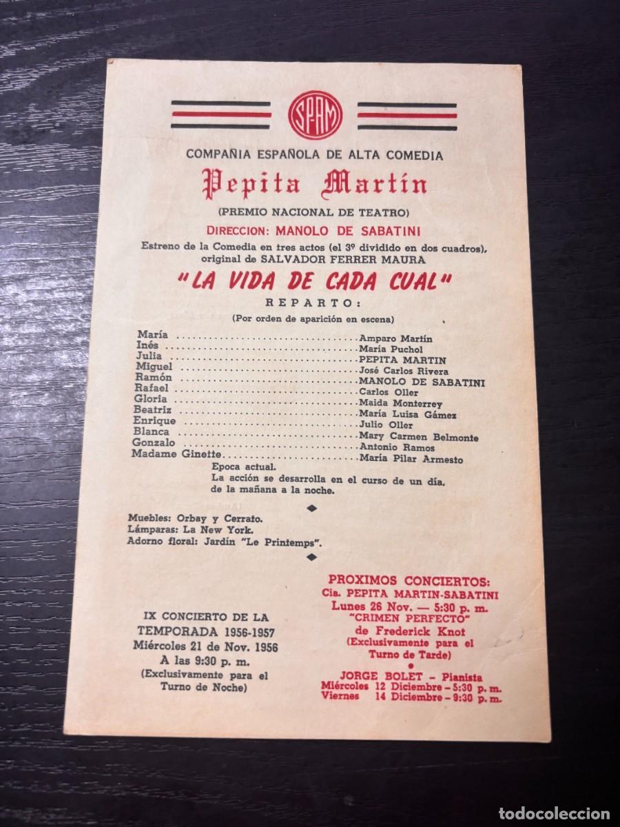 Coleccionismo: SOCIEDAD PRO-ARTE MUSICAL &ndash; PEPITA MART&Iacute;N &ndash; LA VIDA DE CADA CUAL &ndash; TEMPORADA 1956-57