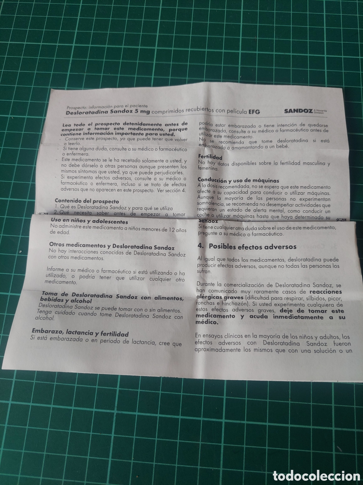 Sammelleidenschaft Papier: PR&Oacute;SPETO MEDICAMENTOS DESLORADINA SANDOZ 5 MG