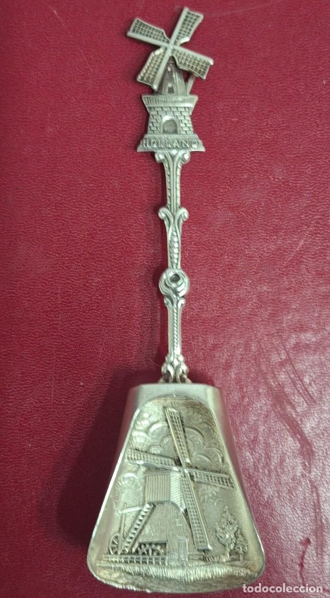 Collectionnisme: Cuchara souvenir de Holanda con molinillo m&oacute;vil y relieve doble cara