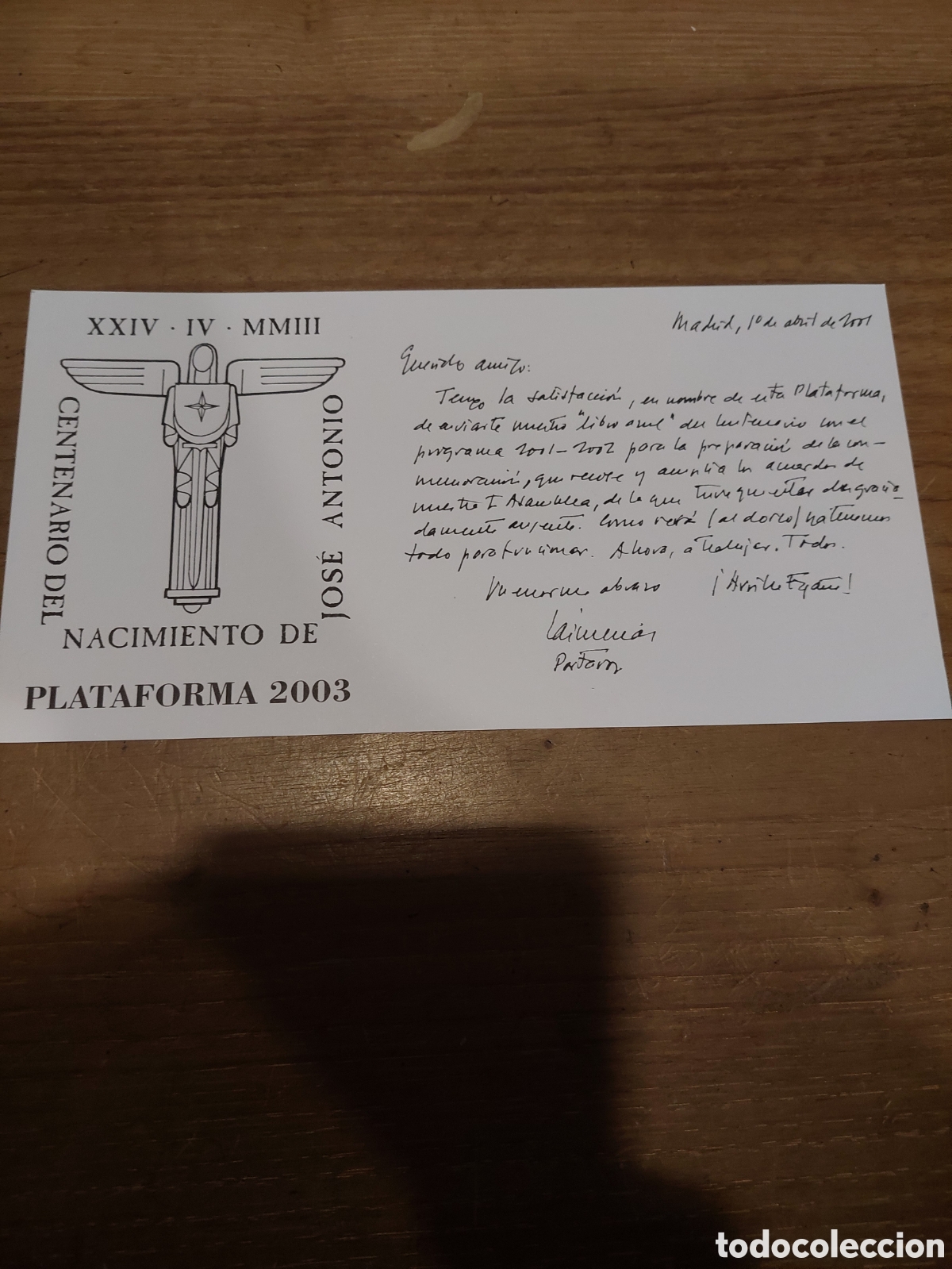 Colecionismo: 2003 carta centenario nacimiento josr primo rivera invitacion