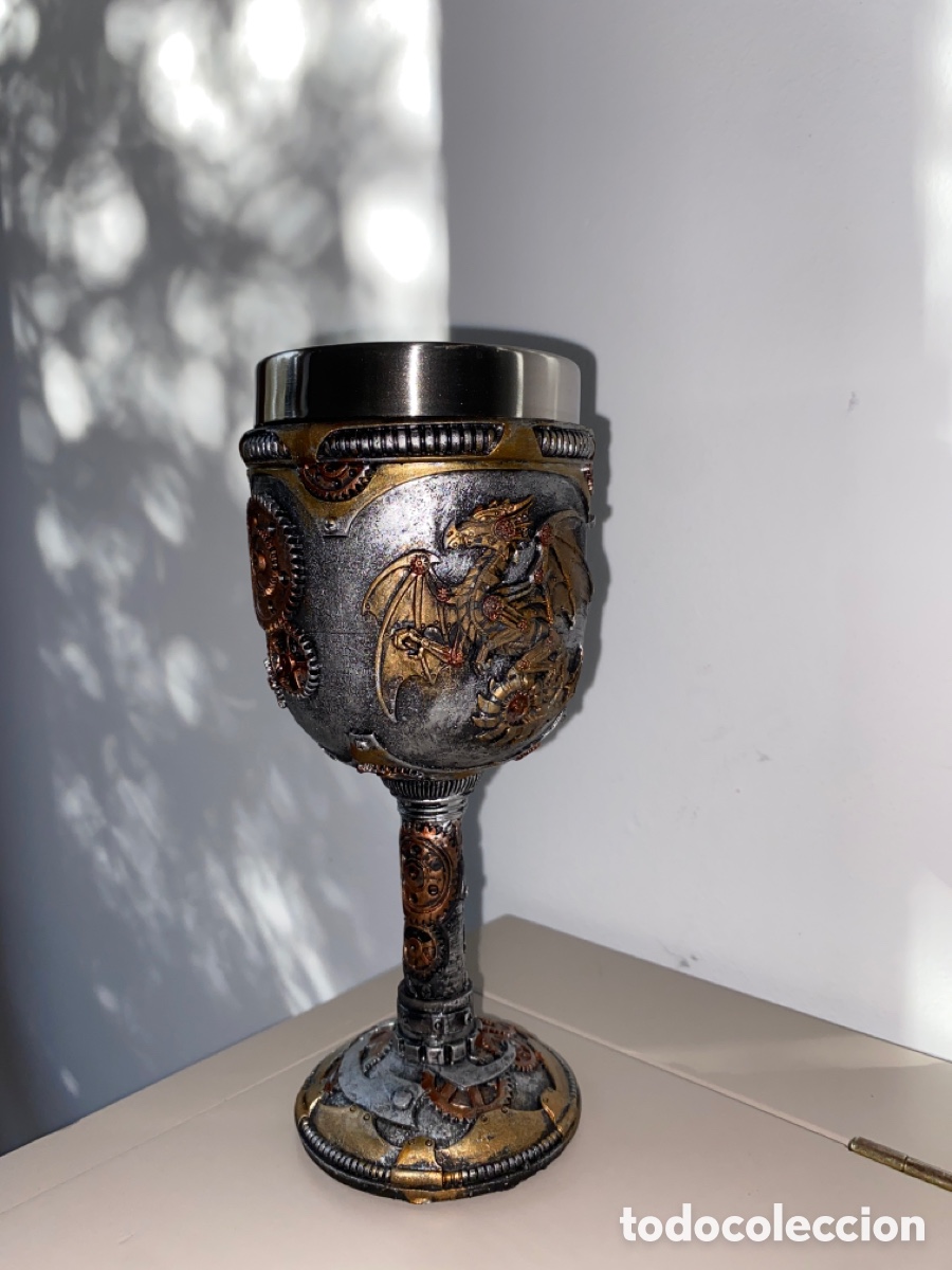 Coleccionismo: Copa de vino Steampunk Drag&oacute;n - Foto 3