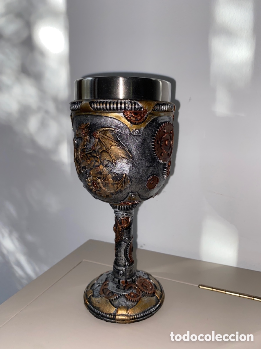 Coleccionismo: Copa de vino Steampunk Drag&oacute;n - Foto 4