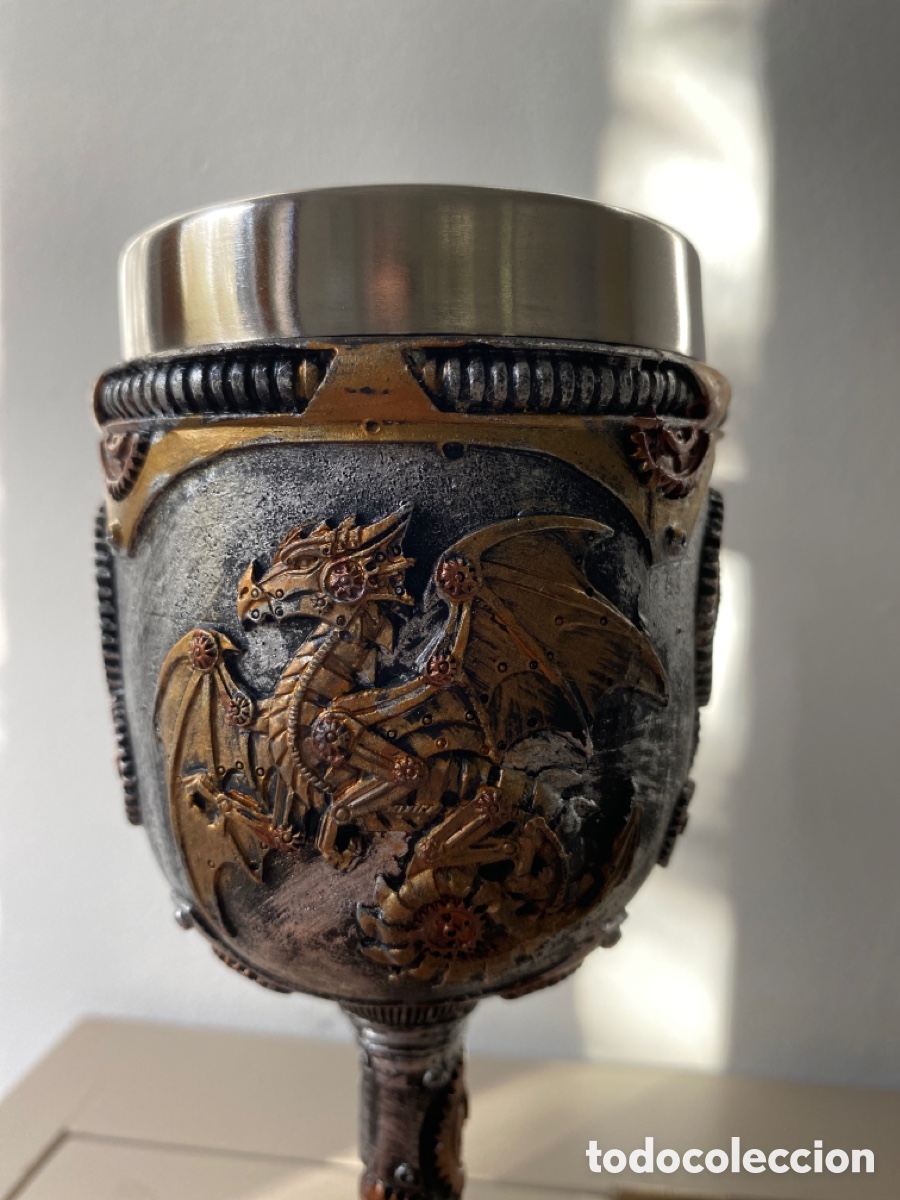 Coleccionismo: Copa de vino Steampunk Drag&oacute;n - Foto 7