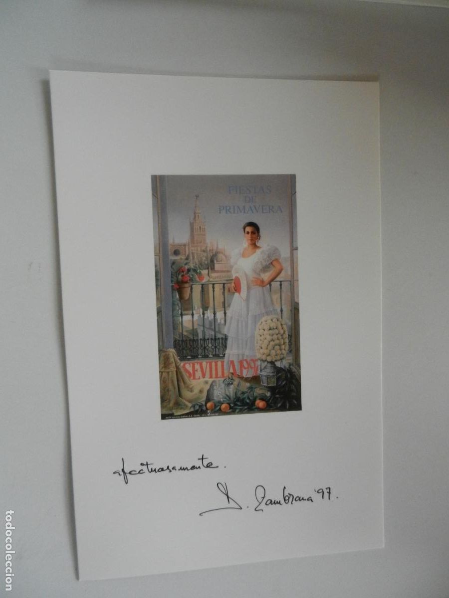 Coleccionismo: FIESTAS DE LA PRIMAVERA 1997-SEVILLA-J. ZAMBRANA-CARTULINA 20X15 CM CON CARTEL 8.5X15 CM.