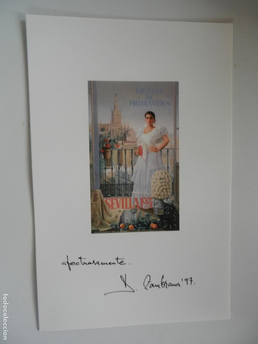 Coleccionismo: FIESTAS DE LA PRIMAVERA 1997-SEVILLA-J. ZAMBRANA-CARTULINA 20X15 CM CON CARTEL 8.5X15 CM.