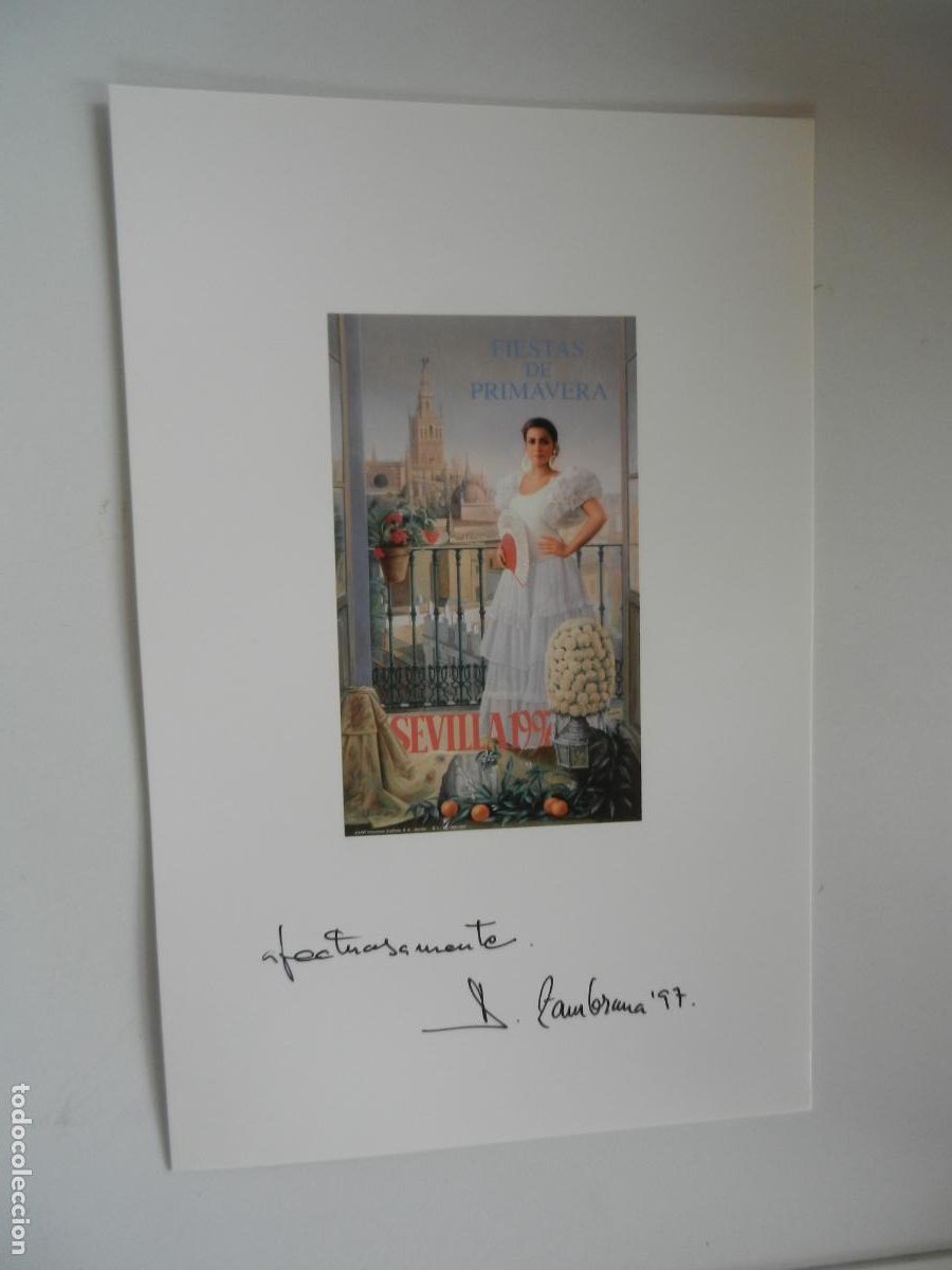Coleccionismo: FIESTAS DE LA PRIMAVERA 1997-SEVILLA-J. ZAMBRANA-CARTULINA 20X15 CM CON CARTEL 8.5X15 CM.