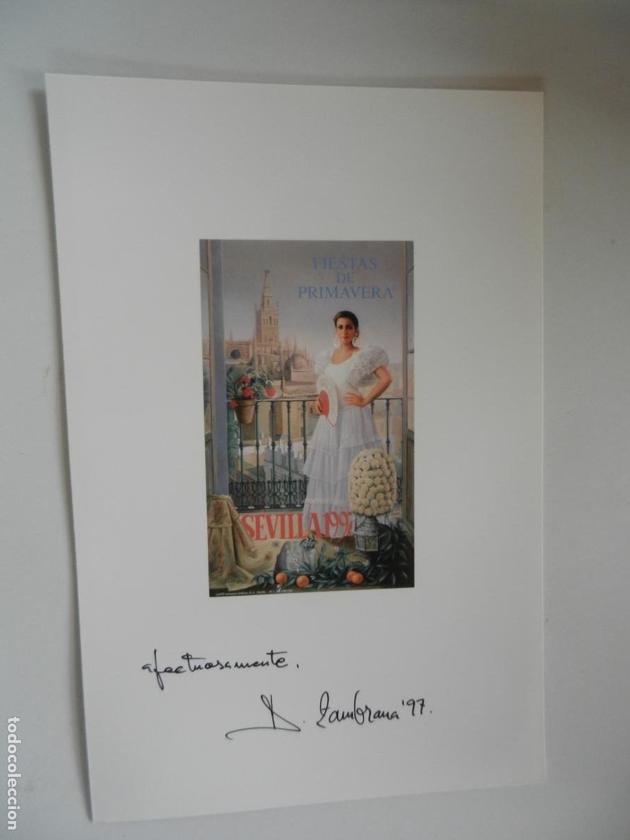 Coleccionismo: FIESTAS DE LA PRIMAVERA 1997-SEVILLA-J. ZAMBRANA-CARTULINA 20X15 CM CON CARTEL 8.5X15 CM.