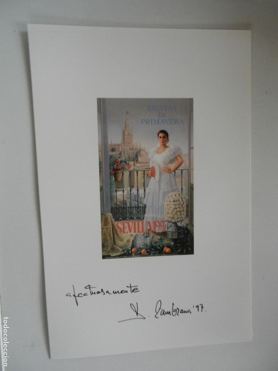 Coleccionismo: FIESTAS DE LA PRIMAVERA 1997-SEVILLA-J. ZAMBRANA-CARTULINA 20X15 CM CON CARTEL 8.5X15 CM.