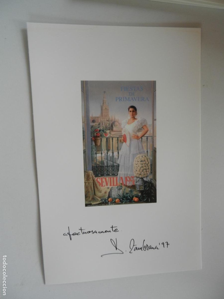 Coleccionismo: FIESTAS DE LA PRIMAVERA 1997-SEVILLA-J. ZAMBRANA-CARTULINA 20X15 CM CON CARTEL 8.5X15 CM.