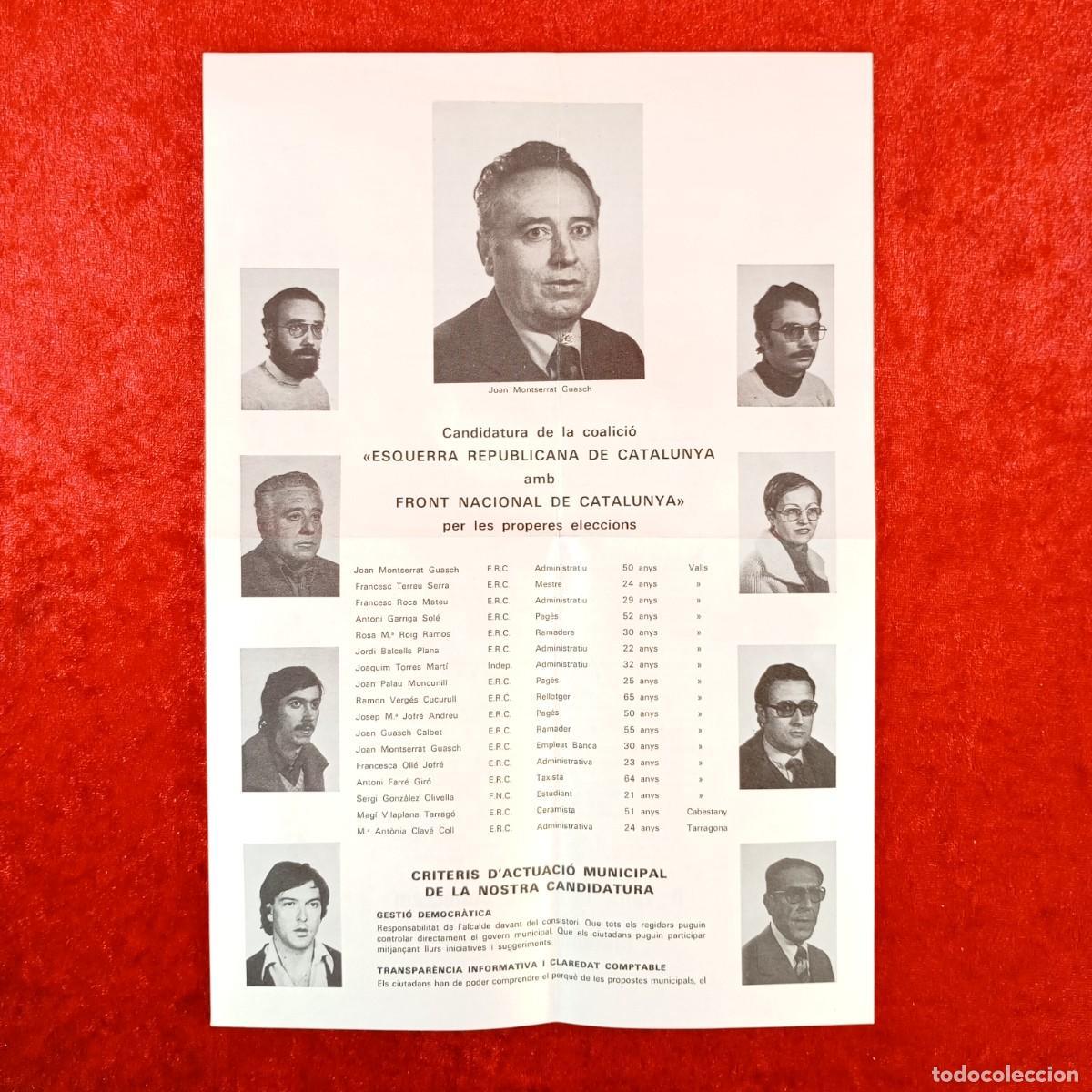 Coleccionismo: PROGRAMA ELECTORAL - COALICI&Oacute;N &rdquo;ERC CON FRONT NACIONAL DE CATALUNYA&rdquo; - VALLS / 7423 - Foto 1