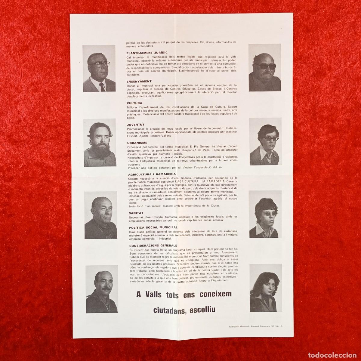 Coleccionismo: PROGRAMA ELECTORAL - COALICI&Oacute;N &rdquo;ERC CON FRONT NACIONAL DE CATALUNYA&rdquo; - VALLS / 7423 - Foto 2