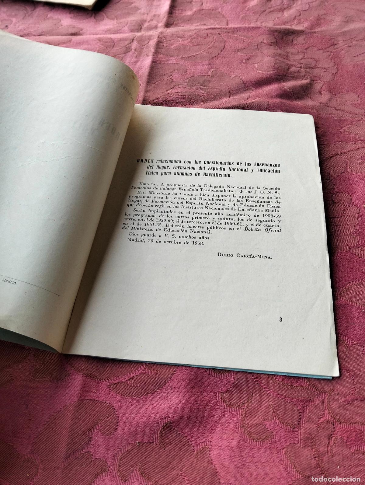 Coleccionismo: Programa de ense&ntilde;anza de hogar para el bachillerato Plan 1957 quinto curso programa 1959 - Foto 3