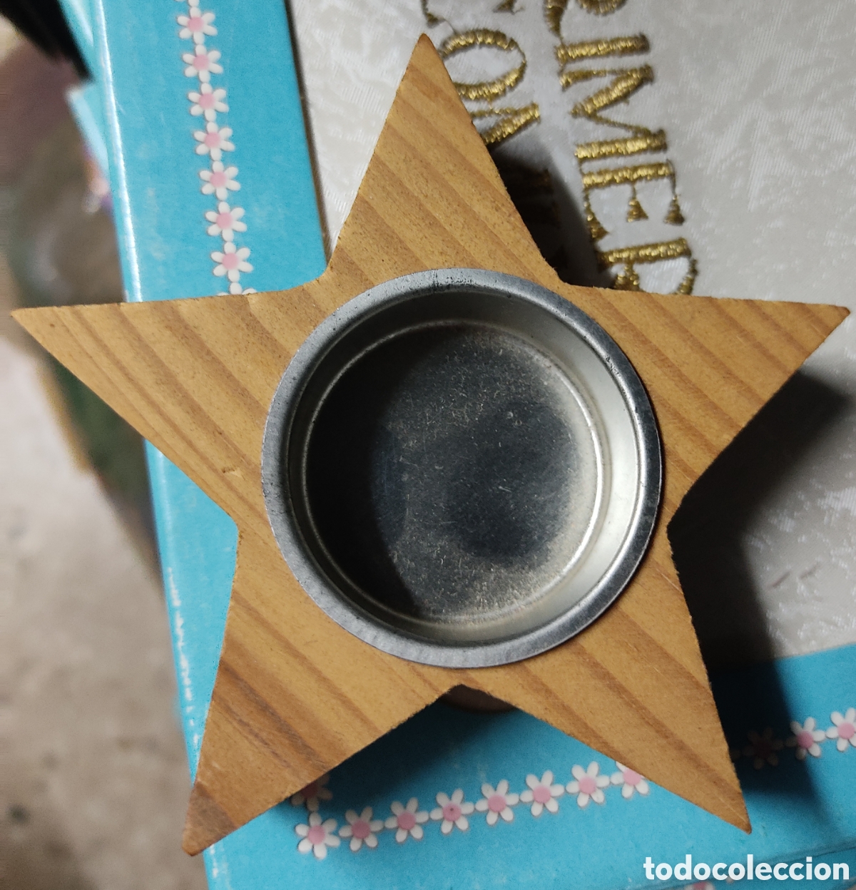 Coleccionismo: Porta velas de madera en forma de estrella - Foto 1