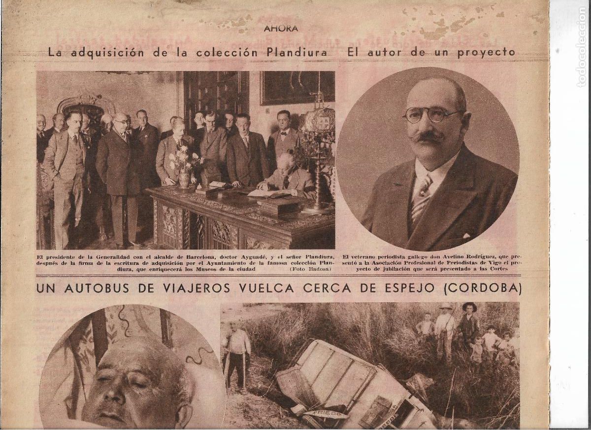 Colecionismo: A&Ntilde;O 1932 RECORTE PRENSA BARCELONA GENERALITAT FIRMA ADQUISICION COLECCION PLANDIURA PARA MUSEOS