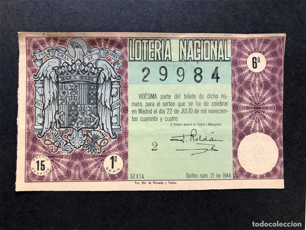Collectionnisme: LOTER&Iacute;A NACIONAL / A&Ntilde;O 1944 / Sorteo 21 - 1&ordf; serie / ADMINISTRACI&Oacute;N N&ordm; 5 - MADRID