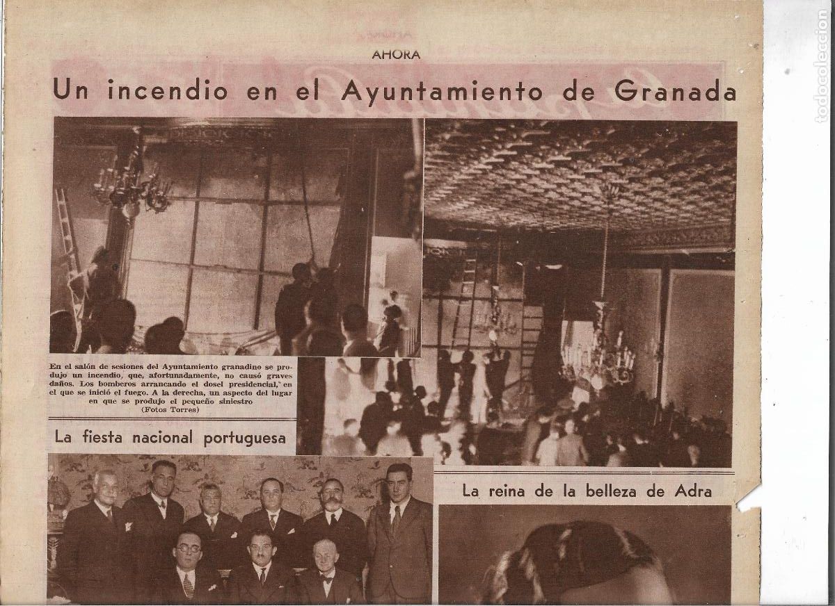 Coleccionismo: A&Ntilde;O 1932 RECORTE PRENSA INCENDIO EN EL AYUNTAMIENTO DE GRANADA BOMBEROS