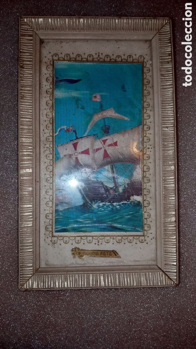 Coleccionismo: PEQUE&Ntilde;O CUADRITO CON. CARABELA CRISTOBAL COLON POSTAL LAMINA BRILLO