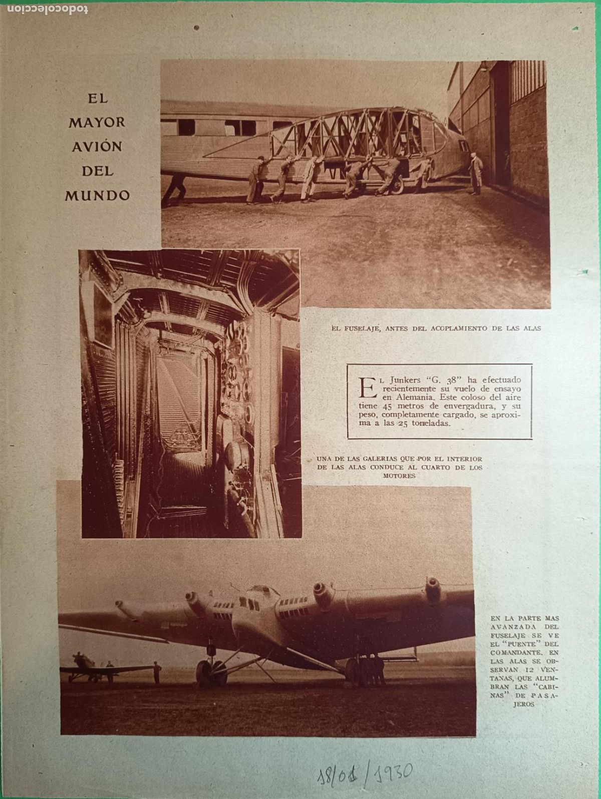 Coleccionismo: EL MAYOR AVION DEL MUNDO EL JUNKERS G 38 18/01/1930 - JABON HENO DE PRAVIA