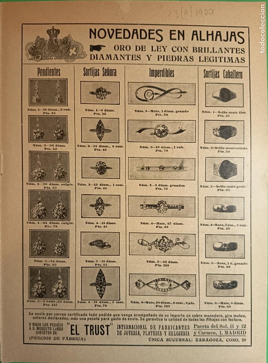 Coleccionismo: ALHAJAS ORO DE LEY BRILLANTES DIAMANTES PIEDRAS LEGITIMAS EL TRUST - CARNE LIQUIDA - 23/09/1909