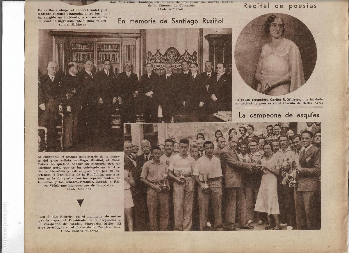 Coleccionismo: 1932 RECORTE PRENSA CHALET DE LA FUENFRIA MARGARITA MOLES CAMPEONA ESQUI COPA PRESIDENTE REPUBLICA