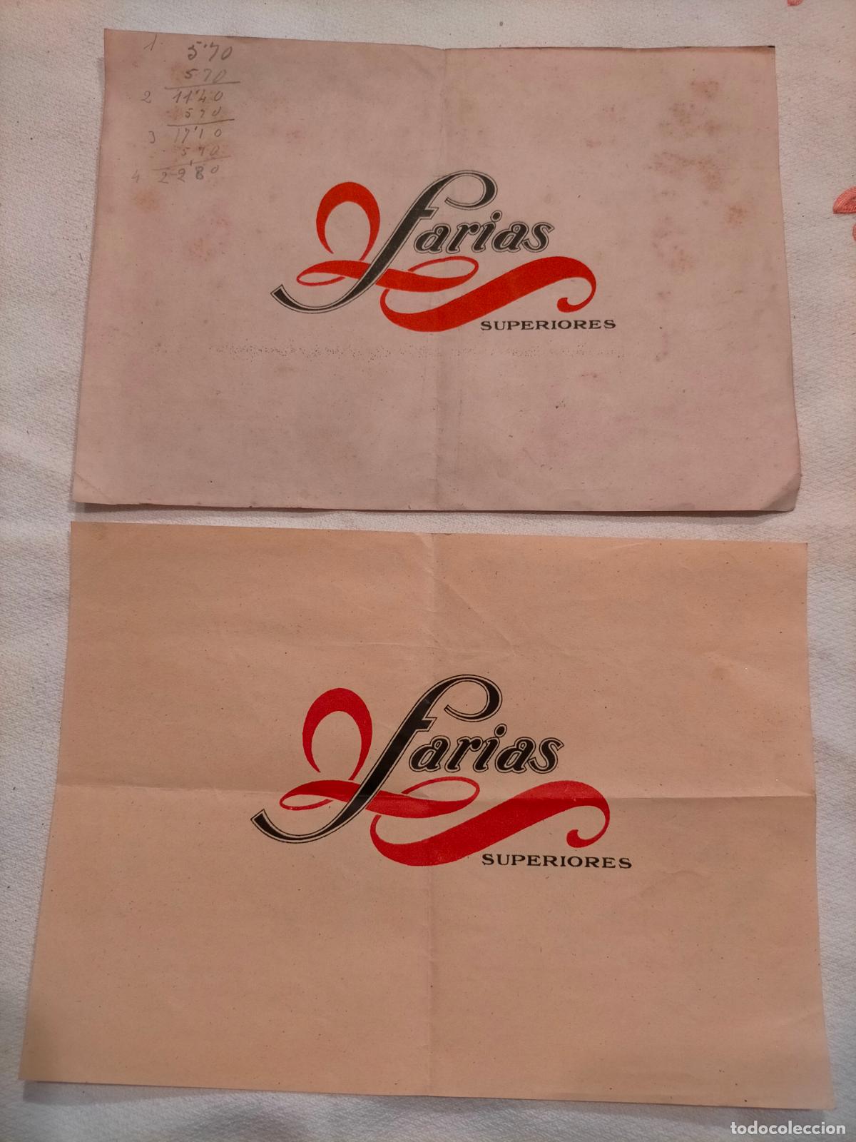 Colecionismo: Lote 2 hojas publicitarias carteles peque&ntilde;os farias superiores escrito recetas l&aacute;piz