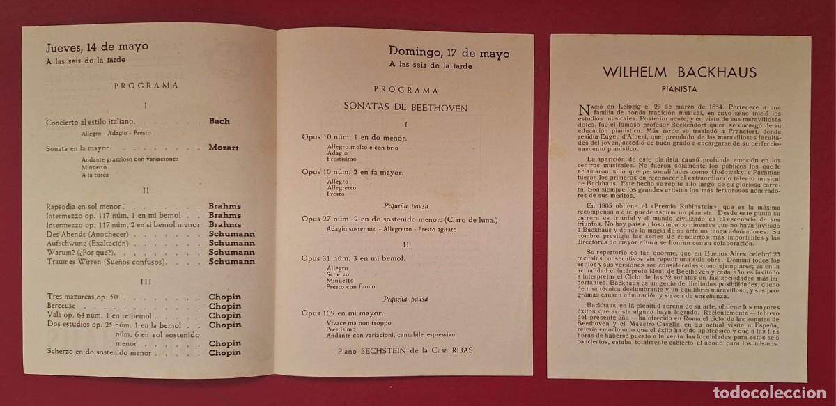 Coleccionismo: PROGRAMA DE DOS RECITALES &ndash; WILHELM BACKHAUS, PALACIO DE LA M&Uacute;SICA - Foto 2