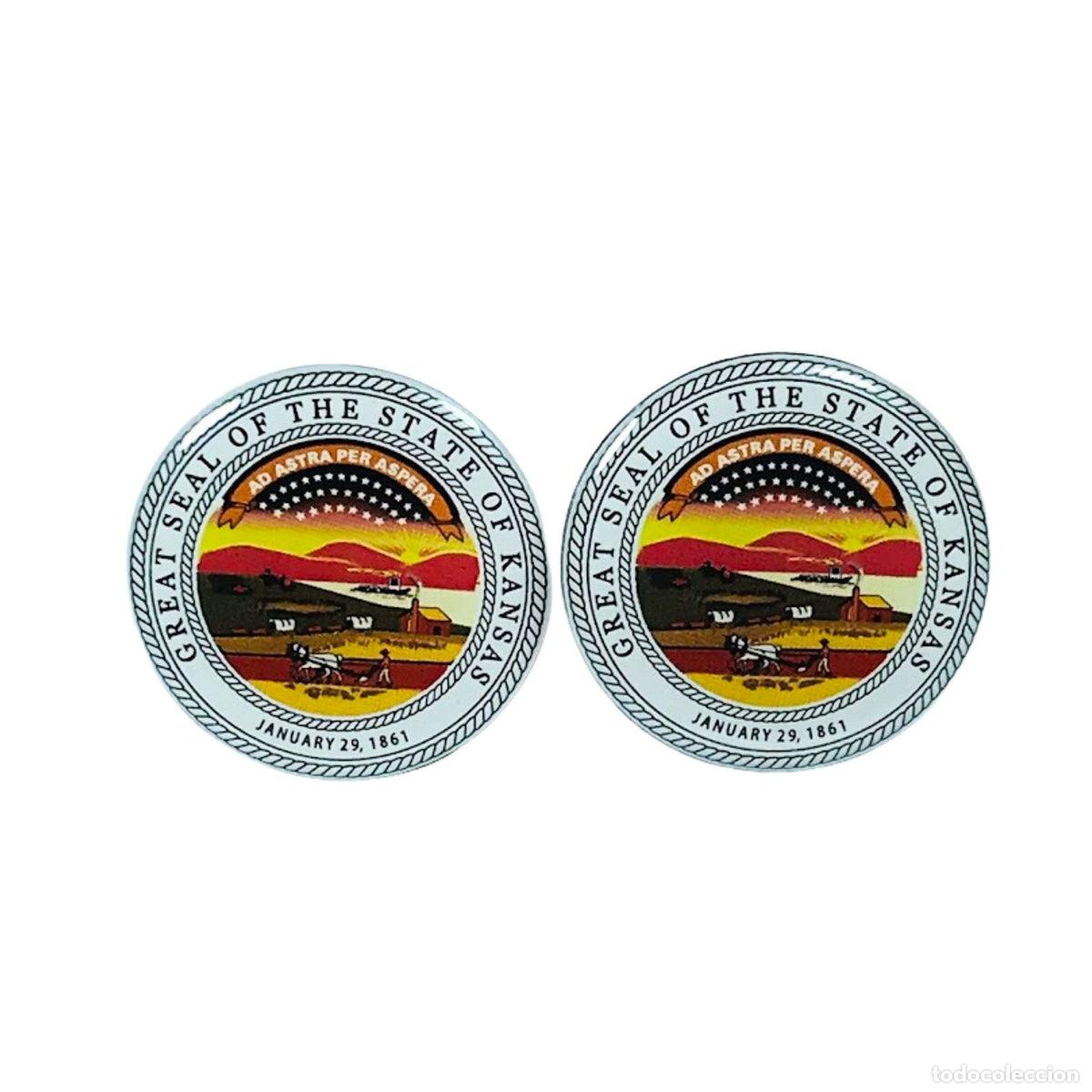 Colecionismo: Gemelos - Escudo Estado Kansas - USA