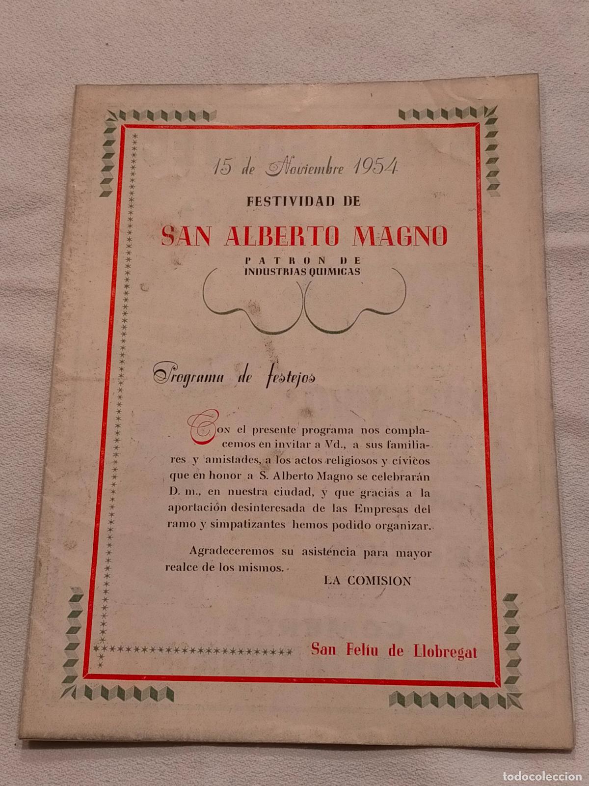 Coleccionismo: Festividad de San Alberto Magno patron de industrias quimicas 1954 San Feliu de Llobregat revista