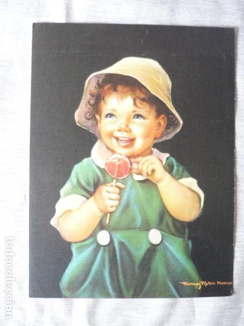 Collectionnisme: NI&Ntilde;A CON PIRULETA LAMINA CROMOLITOGRAFICA A&Ntilde;OS 30 PARA PUBLICIDAD 19 X 25 CM