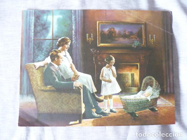 Collectionnisme: FAMILIA CON BEBE LAMINA CROMOLITOGRAFICA A&Ntilde;OS 30 PARA PUBLICIDAD 22 X 30 CM