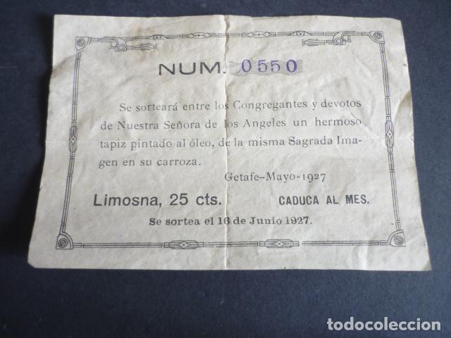 Collectionnisme: GETAFE MADRID NUESTRA SE&Ntilde;ORA DE LOS ANGELES PAPELETA SORTEO LOTERIA 1927