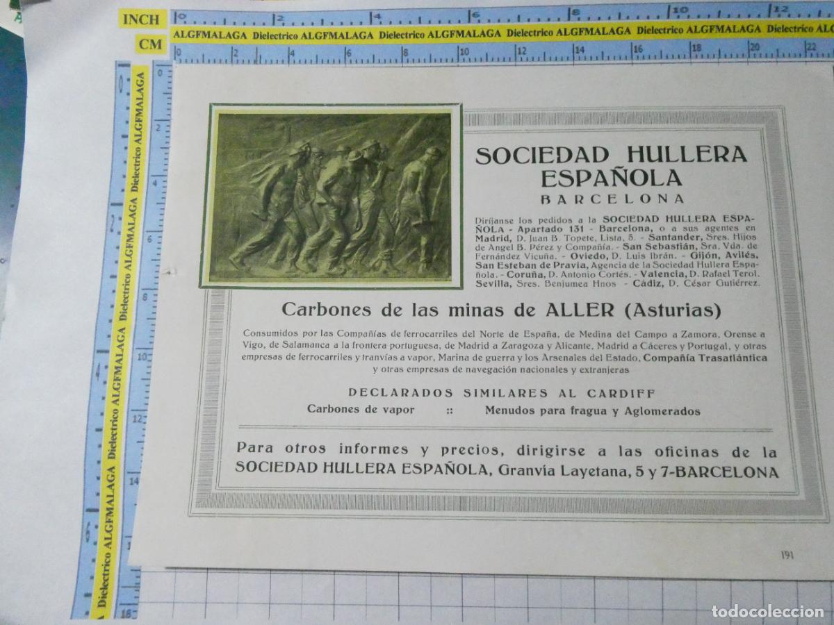 Collezionismo: ANTIGUA L&Aacute;MINA DOBLE PUBLICIDAD SOCIEDAD HULLERA ALLER ASTURIAS CARBONES MINAS / ACEITE OLIVA. 13