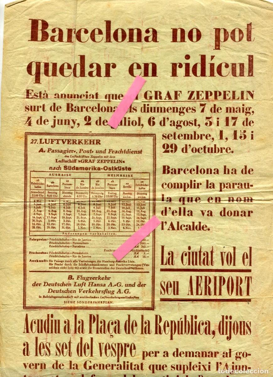 Coleccionismo: CARTELL ANYS 30 MANIFESTACI&Oacute; A FAVOR DE AERIPORT A BARCELONA GRAF ZEPPELIN AEROPUERTO DIRIGIBLE