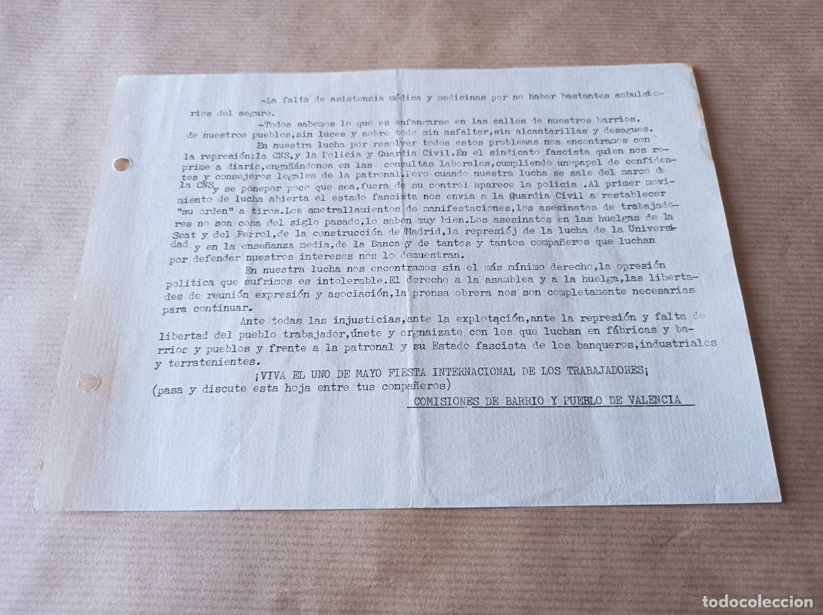 Coleccionismo: DOCUMENTO 1&ordm; DE MAYO COMISIONES DE BARRIO Y PUEBLO DE VALENCIA - &Eacute;POCA TRANSICI&Oacute;N
