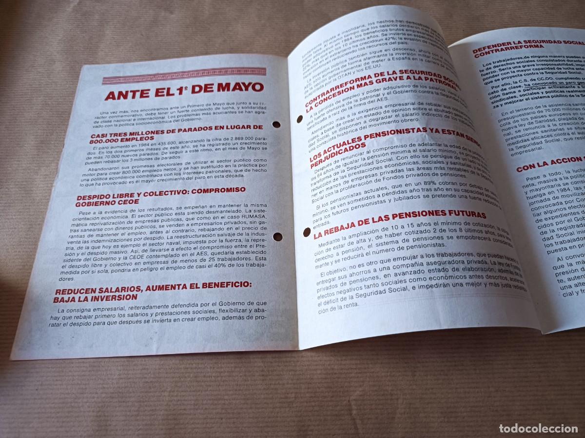 Coleccionismo: DOCUMENTO 1&ordm; DE MAYO COMISIONES OBRERAS - &Eacute;POCA TRANSICI&Oacute;N - Foto 2