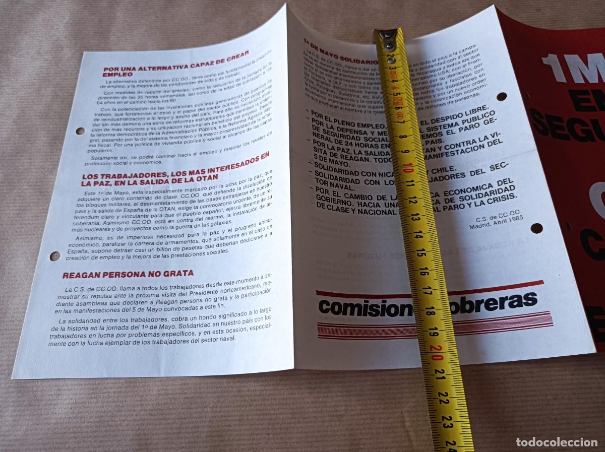 Coleccionismo: DOCUMENTO 1&ordm; DE MAYO COMISIONES OBRERAS - &Eacute;POCA TRANSICI&Oacute;N - Foto 3