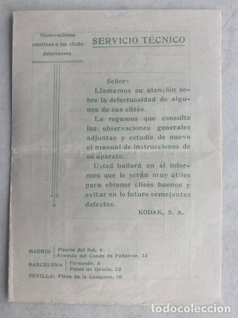 Coleccionismo: Kodak. Servicio t&eacute;cnico. A&ntilde;os 20-30. Folleto de dos hojas 10 x 14