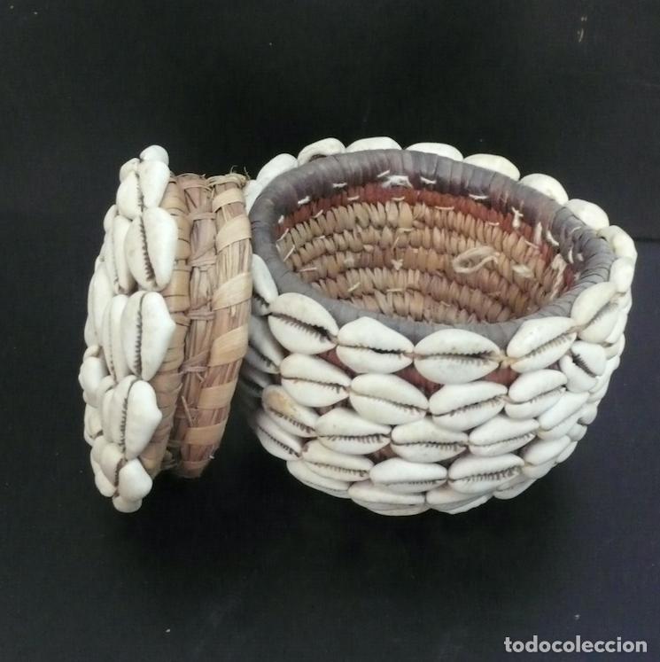 Coleccionismo: PEQUE&Ntilde;A CESTA CON CONCHAS DE CAURI - Foto 2