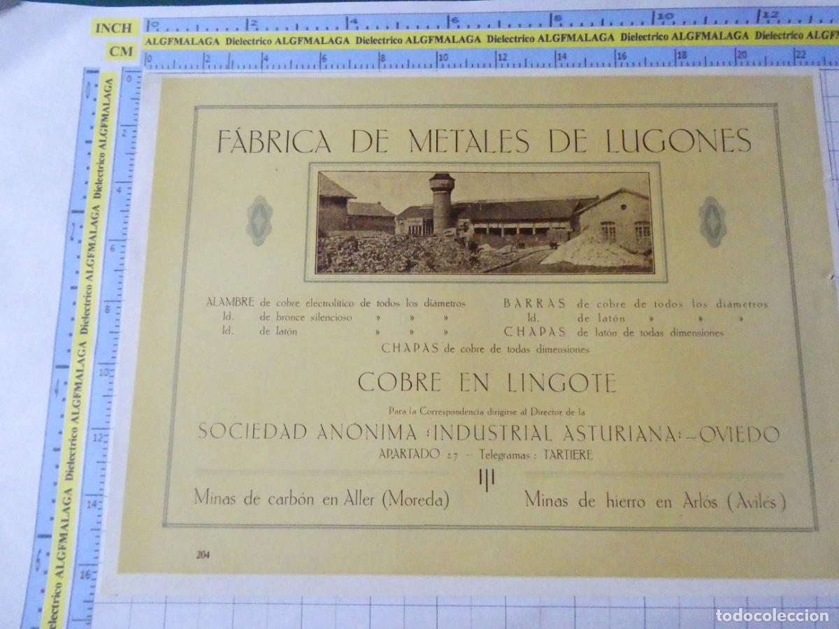 Sammelleidenschaft Papier: ANTIGUA L&Aacute;MINA DOBLE PUBLICIDAD F&Aacute;BRICA DE METALES DE LUGONES ASTURIAS MINAS CARB&Oacute;N HIERRO 40