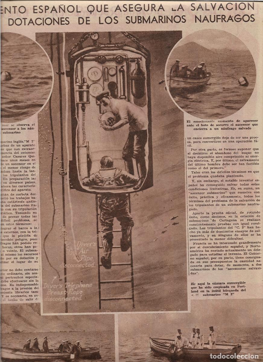 Sammelleidenschaft Papier: A&Ntilde;O 1932 RECORTE PRENSA ARTURO GENOVA INVENTO ASCENSOR SALVAMENTO NAUFRAGOS DE LOS SUBMARINOS