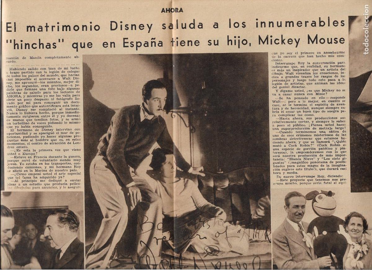 Coleccionismo: A&Ntilde;O 1932 RECORTE PRENSA MICKEY MOUSE WALT DISNEY AUTOGRAFO EL DIBUJANTE EN SU ESTUDIO PELICULA CINE