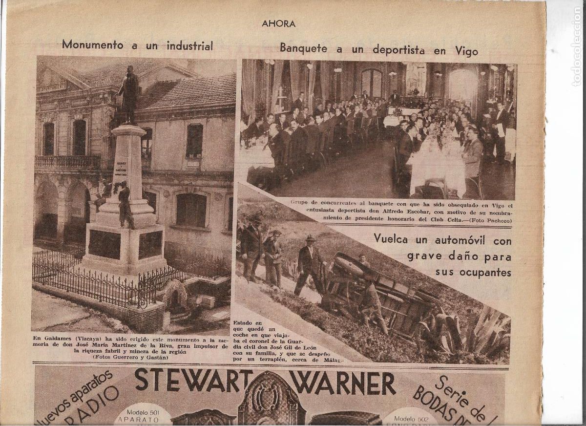 Coleccionismo: A&Ntilde;O 1932 RECORTE PRENSA GALDAMES VIZCAYA MONUMENTO MEMORIA INDUSTRIAL JOSE MARIA MARTINEZ DE LA RIVA