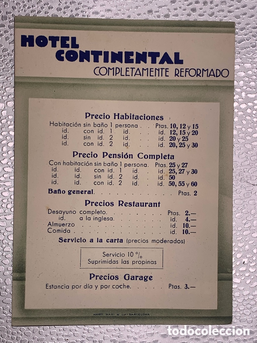 Coleccionismo: &bull;Antiguo Programa Desplegable- HOTEL CONTINENTAL BARCELONA - Foto 1