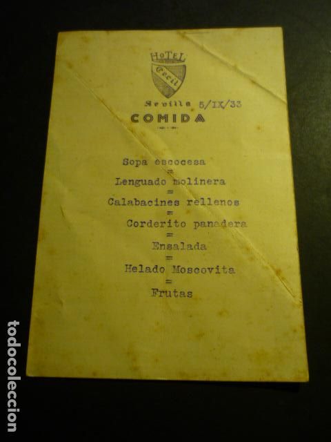 Coleccionismo: SEVILLA HOTEL CECIL MENU 1933 - Foto 1