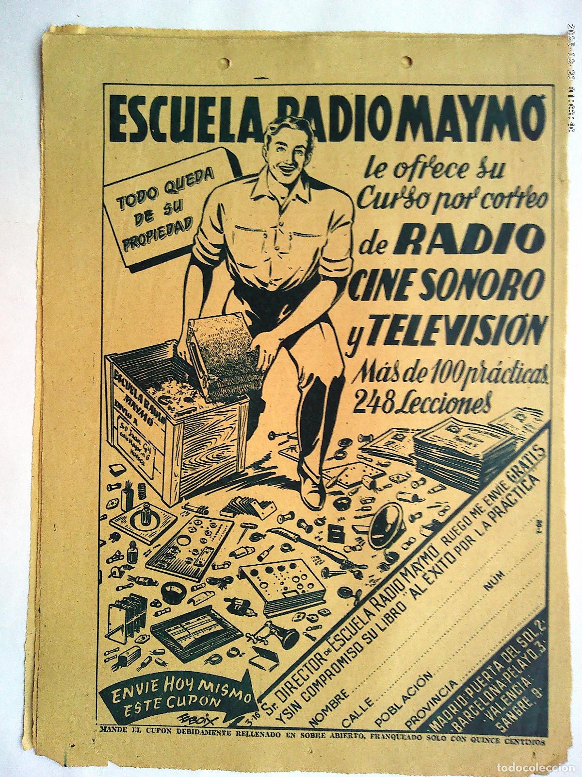 Collezionismo: HOJA DE PERIODICO CON ANUNCIO PUBLICITARIO DE ESCUELA DE RADIO MAYMO . A&Ntilde;OS 50