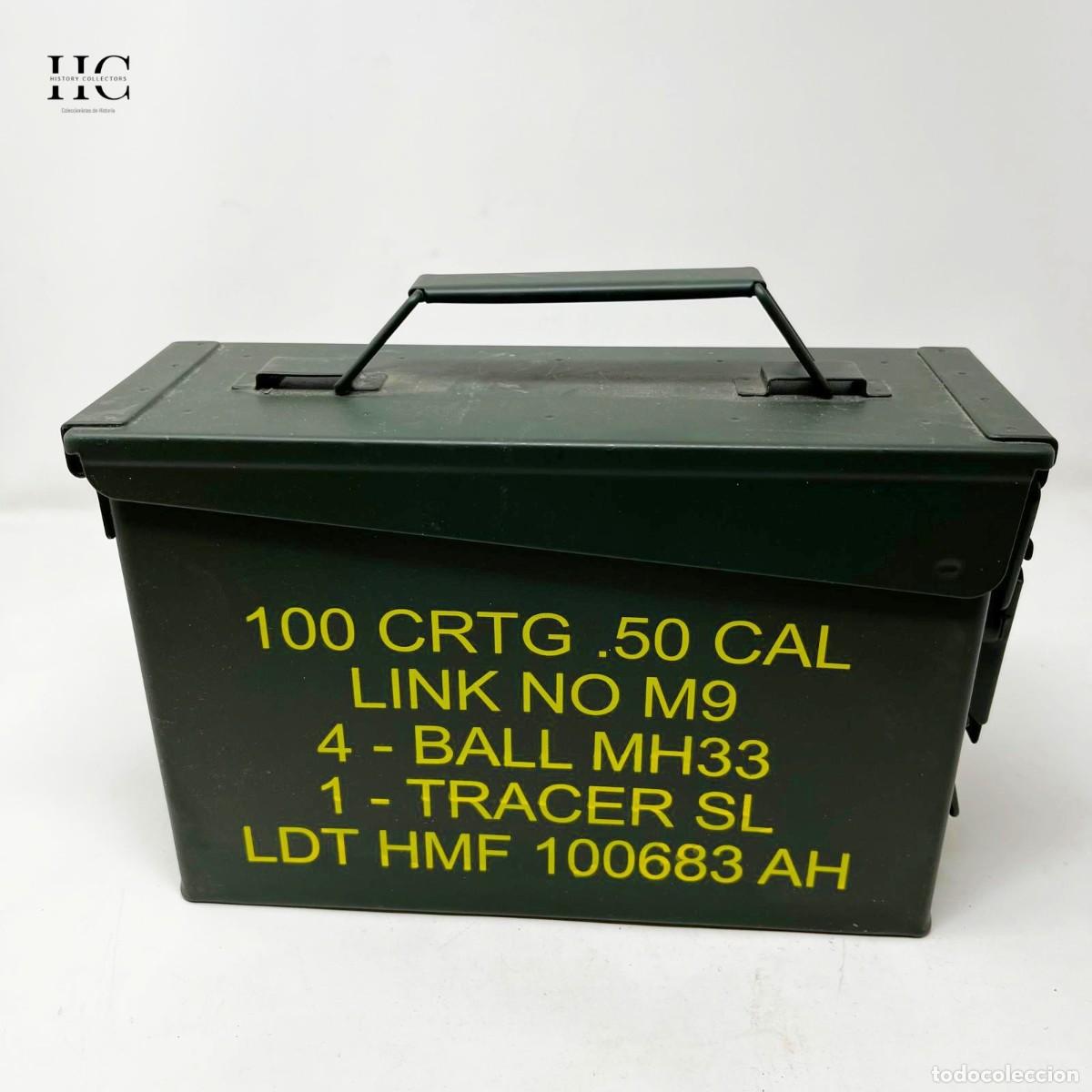 Coleccionismo: Caja de munici&oacute;n militar calibre .50 US / OTAN &ndash; Met&aacute;lica &ndash; HMF