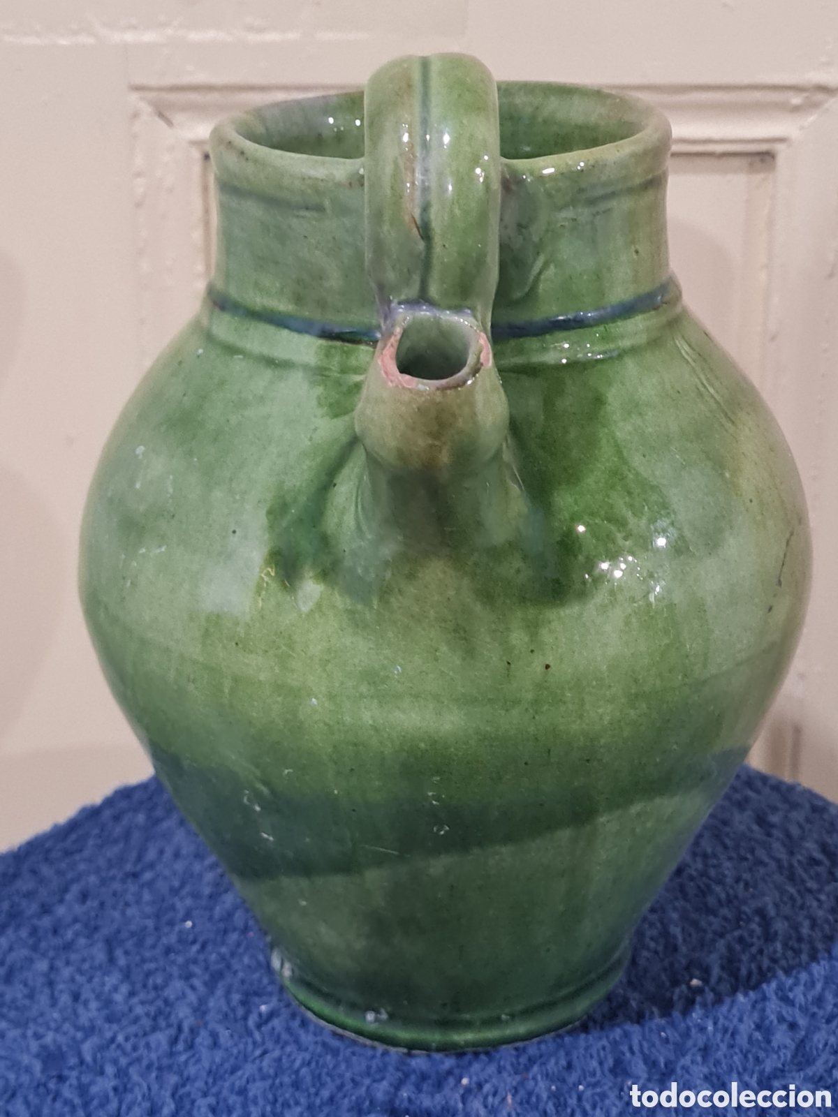 Coleccionismo: Jarra botijo vitrificado en verde - Foto 2
