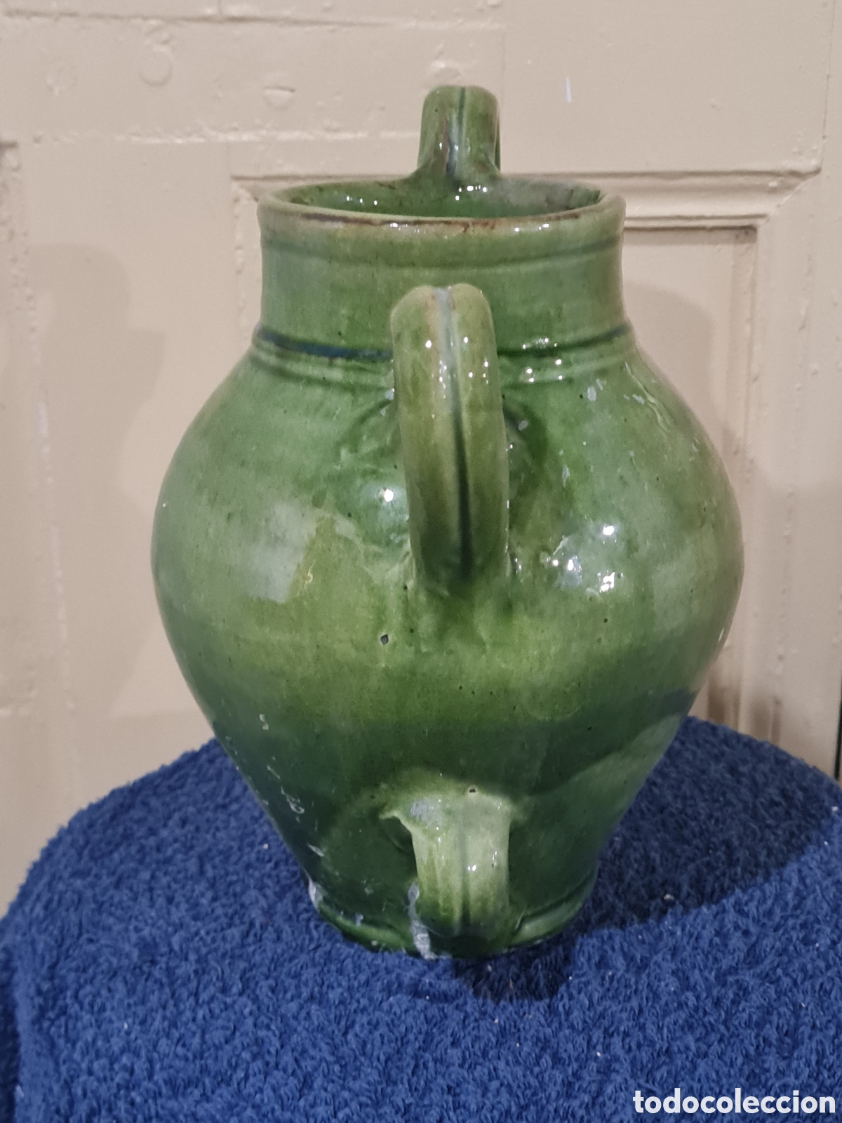 Coleccionismo: Jarra botijo vitrificado en verde - Foto 4